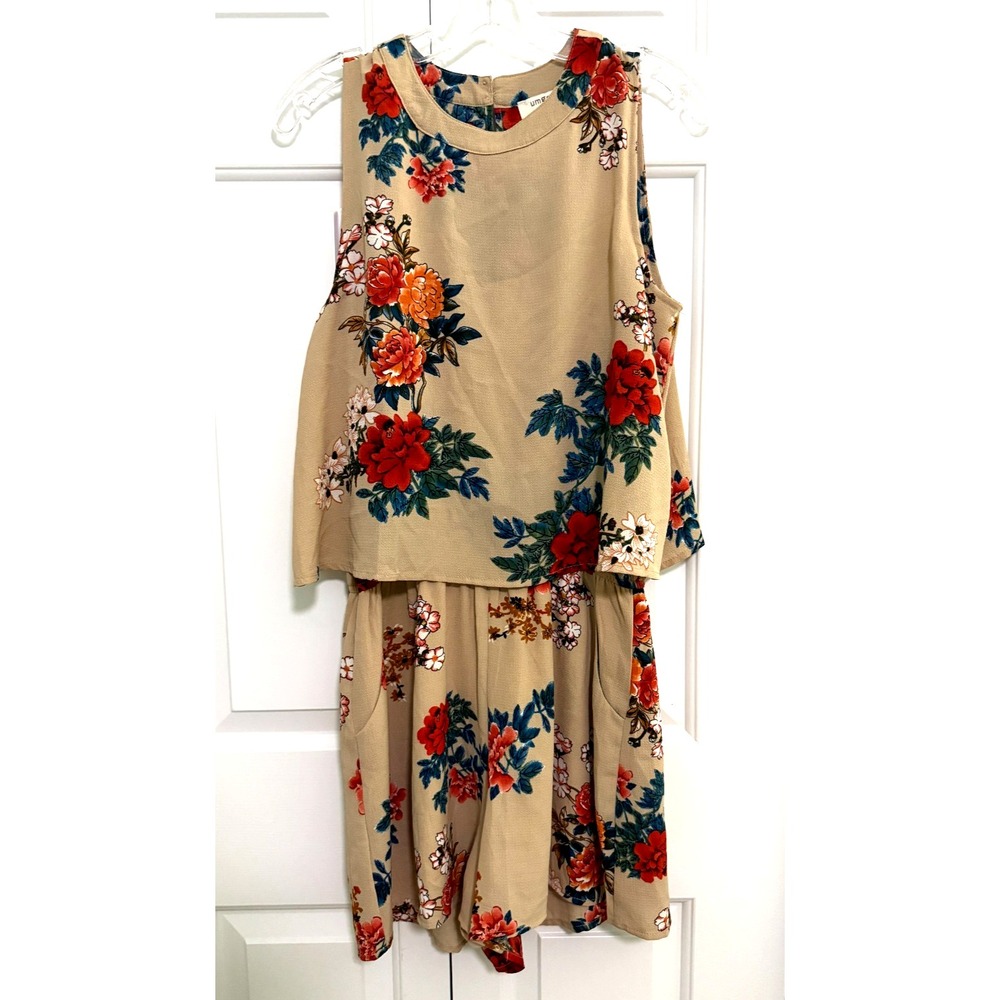 Umgee Floral Print Shorts Romper Small Cherry Blossoms Design Size S